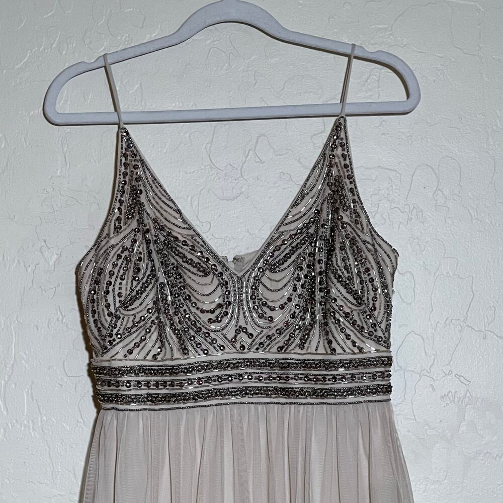 BHLDN Anthropologie Vilette Maxi Dress Beaded Bodice Strappy Blush Womens Size 4 - Picture 6 of 15